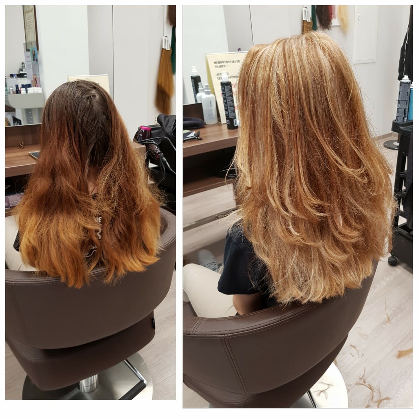 lange Haare von braun zu blond gefärbt
