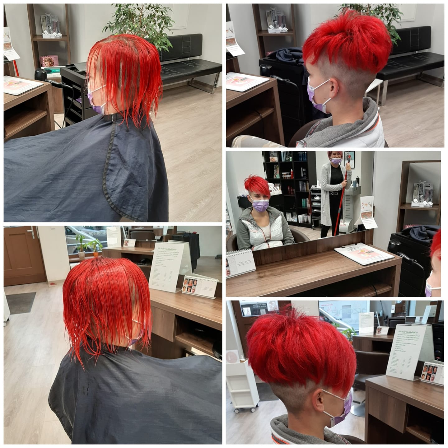 knallrote Haare und Kurhaarfrisur