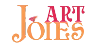 Logotipo con la palabra “ART” en rojo y “JOIES” en naranja, con una joya rosa encima de la “J”.