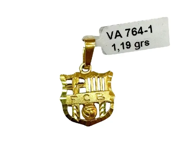 Colgante del FC Barcelona en oro con etiqueta que indica el peso de 1,19 gramos.