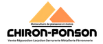 Logo de Chiron-Ponson avec deux triangles orange/jaune et le texte : «CHIRON-PONSON» et services.