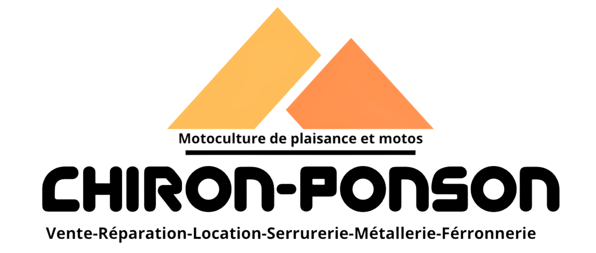 Logo de Chiron-Ponson avec deux triangles orange/jaune et le texte : &laquo;CHIRON-PONSON&raquo; et services.