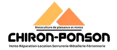 Logo de Chiron-Ponson avec deux triangles orange/jaune et le texte : « Motoculture de plaisance et motos », « CHIRON-PONSON »
