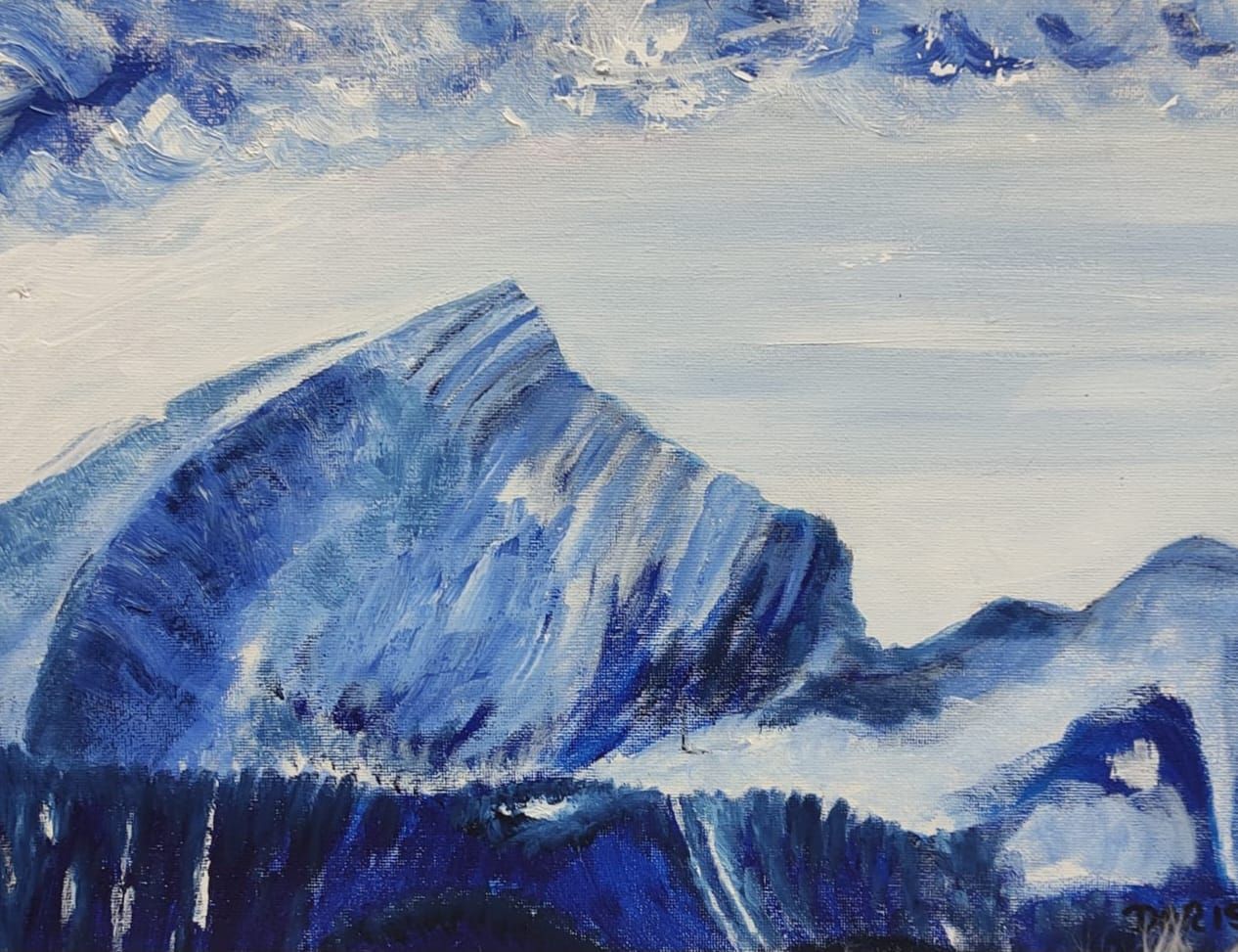 Gemälde eines eisigen Bergmassivs