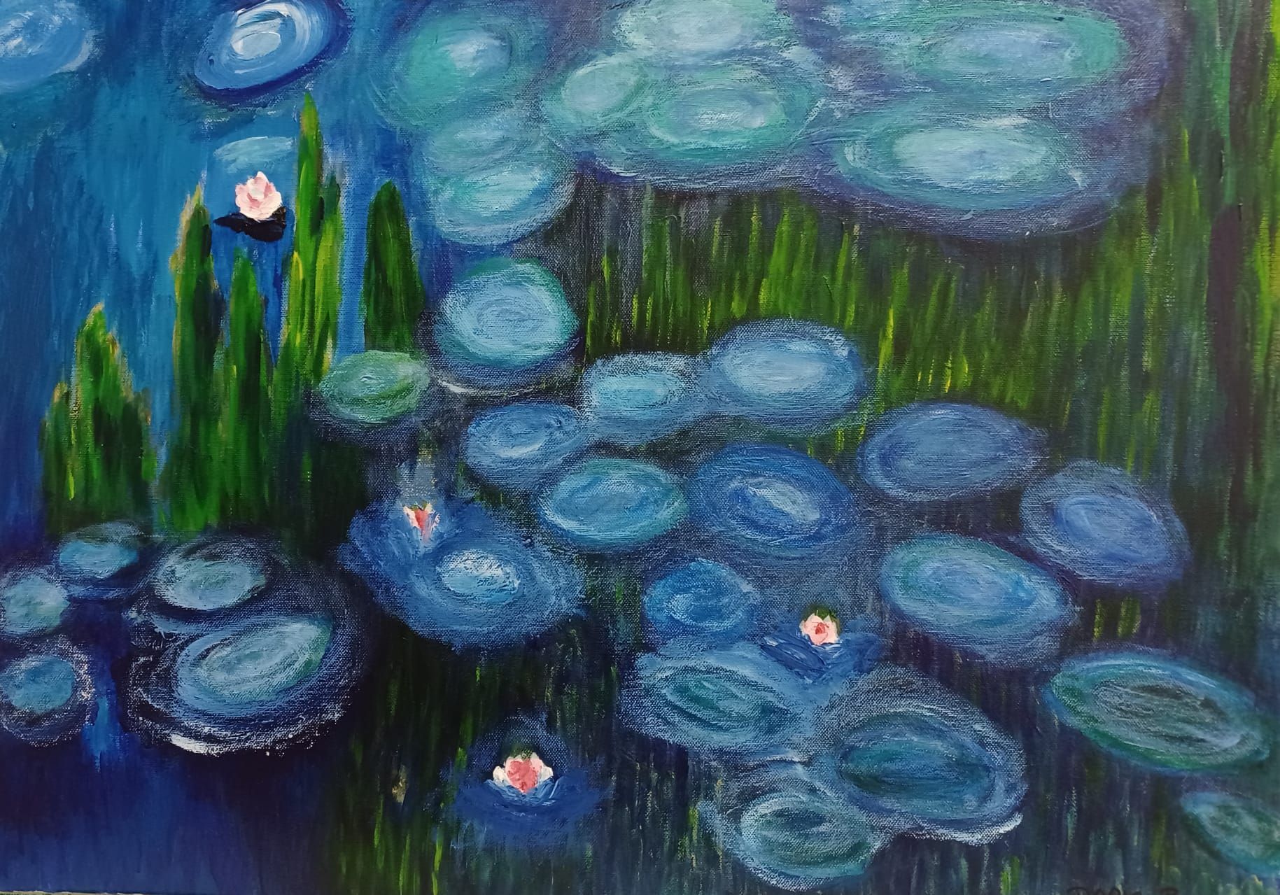 Gemälde eines Sees mit Seerosen