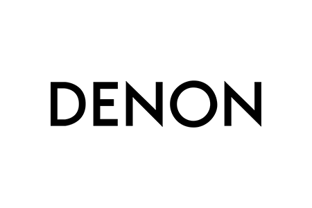 Das Denon-Logo ist schwarz und weiß auf weißem Hintergrund.