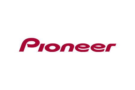Ein rotes Pionier-Logo auf weißem Hintergrund