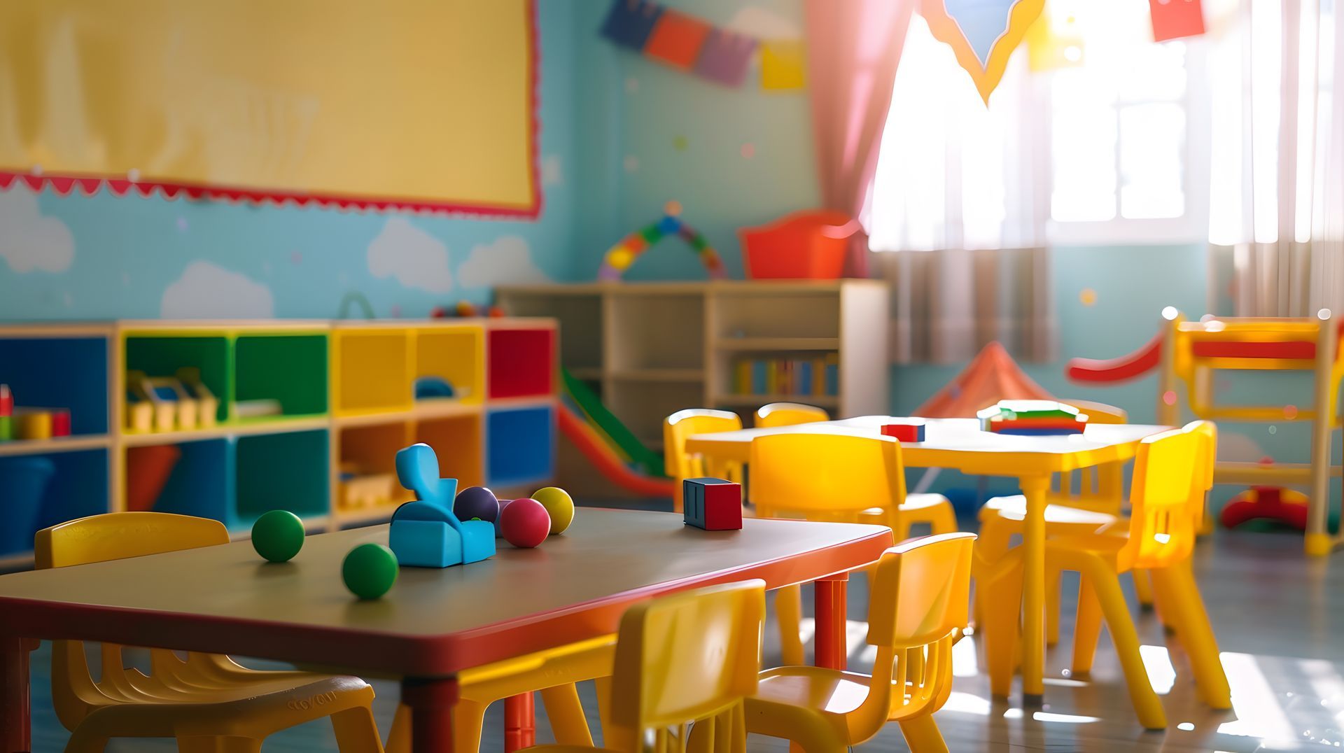 Des tables et des chaises dans une crèche.