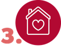 Un círculo rojo con una casa con un corazón dentro.