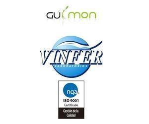 Logotipos de Guiman, Vinfer Laboratorios y certificación ISO 9001 en azul y blanco.