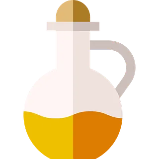 Una botella de aceite con asa sobre un fondo blanco.