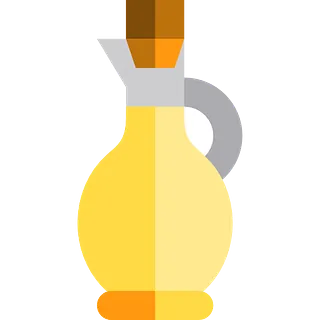 Una botella de aceite con asa sobre un fondo blanco.
