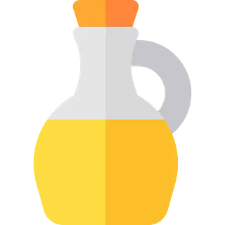 Una botella de aceite con asa sobre un fondo blanco.