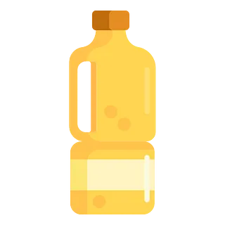 Una botella de aceite con asa sobre un fondo blanco.
