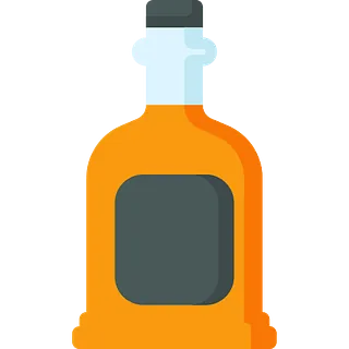 Una botella de whisky en un estilo plano sobre un fondo blanco.