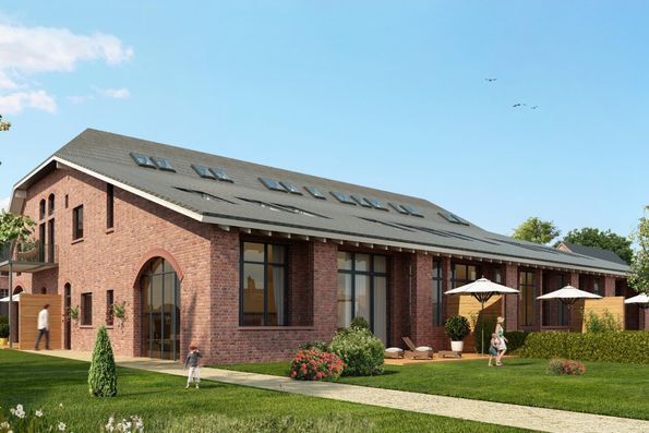 Großes Gebäude mit Garten