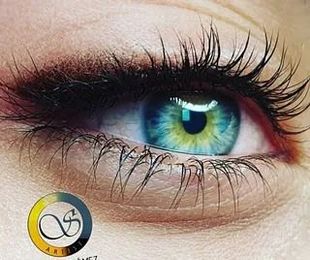 Un primer plano del ojo azul de una mujer con pestañas largas.