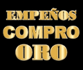 Texto dorado en 3D que dice &ldquo;EMPE&Ntilde;OS COMPRO ORO&rdquo; sobre un fondo negro