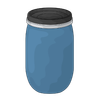 Un barril de plástico azul con una tapa negra sobre un fondo blanco.
