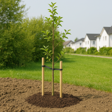 ein kleiner Kran hebt einen Baum in einem Garten - Traumgärten Benjamin Biermeyer aus Soest