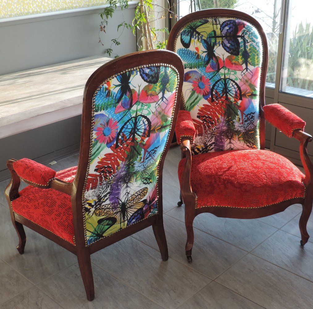 Rénovation fauteuil imprimé tropical