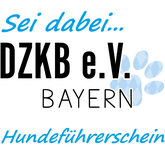 Logo für den DZKB e.V. Bayern Hundführerschein mit blauer Schrift und Pfotenabdruck-Akzenten