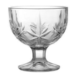 Plato para helado con base de vidrio transparente y diseño de estrella.