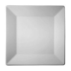 Plato cuadrado blanco con bordes ligeramente elevados.