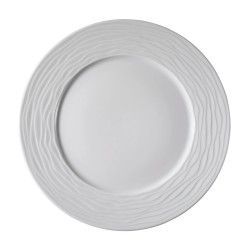 Plato de cena de color blanco con borde con textura ondulada.