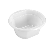 Baño de pies desechable de plástico de color blanco.