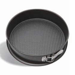 Molde para tarta redondo, de color negro y desmontable, con fondo estampado y cierre de seguridad.