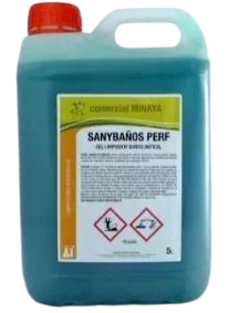 Líquido azul en un recipiente de plástico etiquetado 