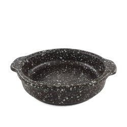 Fuente para horno de cerámica moteada en negro con asas.