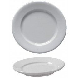 Dos platos blancos y redondos, uno visto desde arriba y el otro desde un lado.