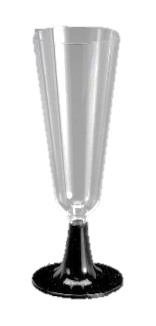 Una copa de champán transparente con tallo negro.