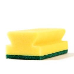 Esponja de cocina amarilla y verde.