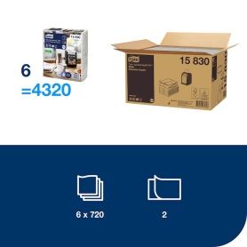 Embalaje de toallas de papel Tork; incluye una caja y 6 paquetes más pequeños, con un total de 4320 toallas.
