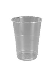 Vaso de plástico transparente y vacío.