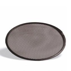 Pantalla para pizza de malla de alambre circular de color negro.