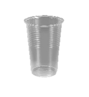 Vaso de plástico transparente con bordes estriados.