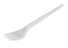 Tenedor de plástico blanco.