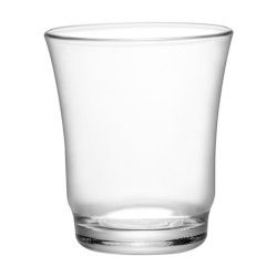 Vaso de cristal transparente, ligeramente ensanchado en la parte superior.