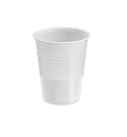 Vaso de plástico blanco con bordes estriados.