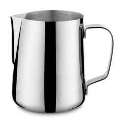 Jarra para espumar leche en acero inoxidable con asa.