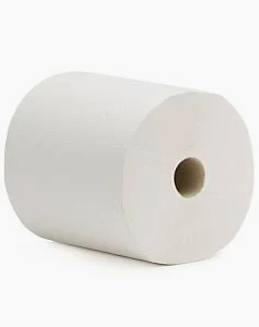 Rollo grande de toallas de papel blancas con el centro hueco.