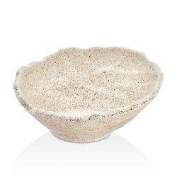 Cuenco de color blanquecino, texturizado, de forma orgánica y con superficie moteada.