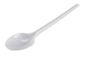 Cuchara de plástico blanca.