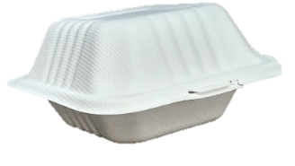 Contenedor para alimentos tipo concha, con bisagras, color blanco, cerrado.