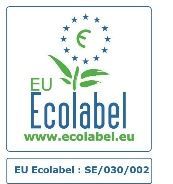 Logotipo de la etiqueta ecológica de la UE: planta verde con un contorno azul de la bandera europea; texto «Etiqueta ecológica de la UE» debajo; dirección del sitio web.