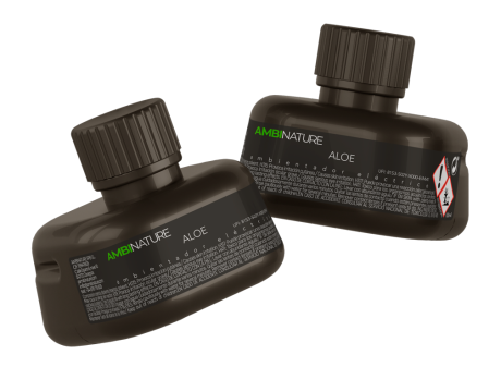 Dos botellas de color marrón oscuro de producto AMBI NATURE ALOE.